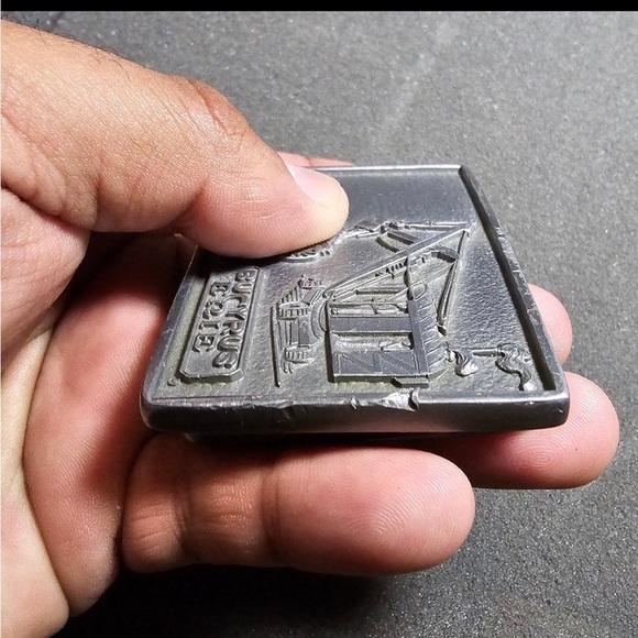 Bucyrus-Erie Pewter Rectangle Belt Buckle B-E Steam Shovel Horse and Wagon 3×2in - Picture 4 of 9